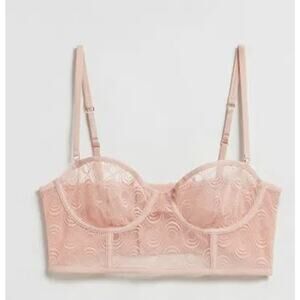 & Other Stories Size 34C Lace Bustier Underwired Bra Pink Adjustable Straps